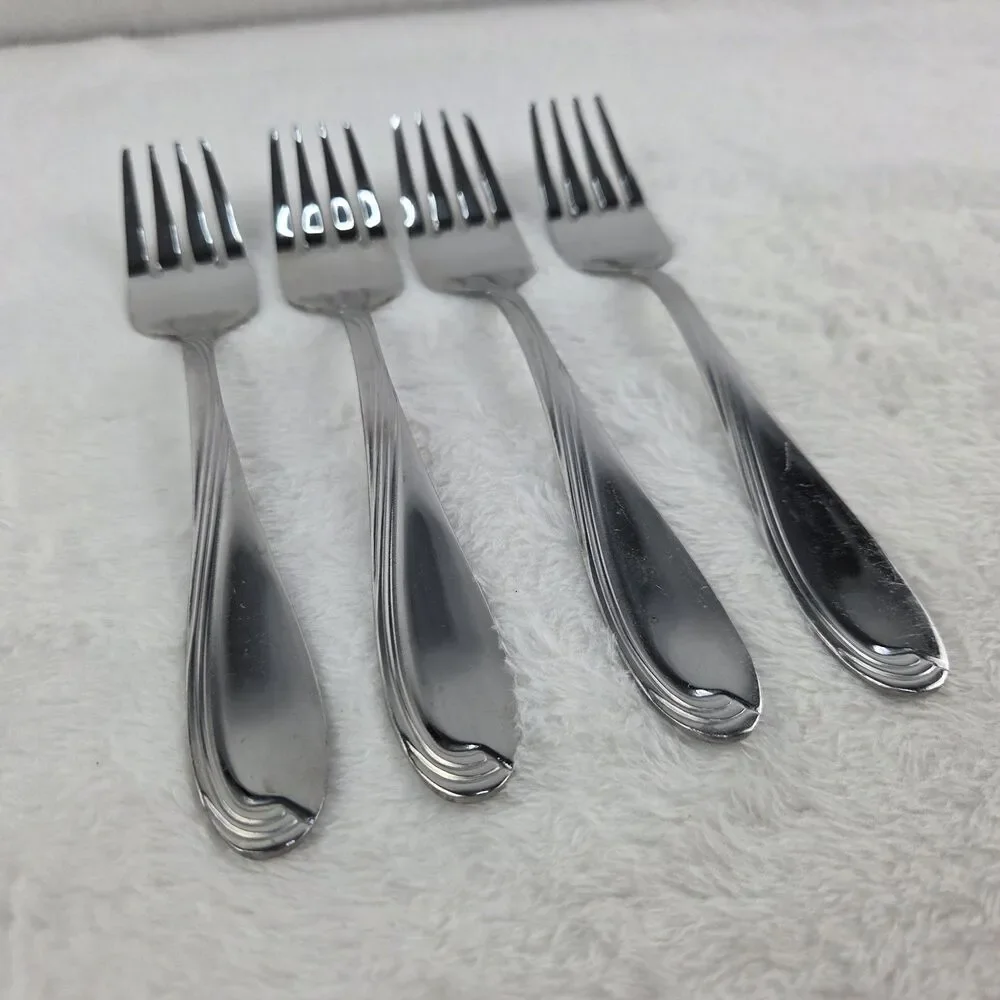 Oneida Camber Cresta Windswept Scroll 4‎ Salad Forks Stainless 6.5